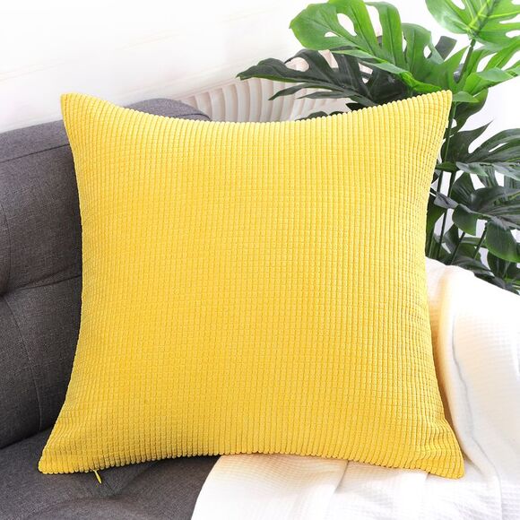 Corduroy Corn Striped Throw Pillow Cover Cushion Cover 18" x 18" Yellow - Picture 2 of 6
